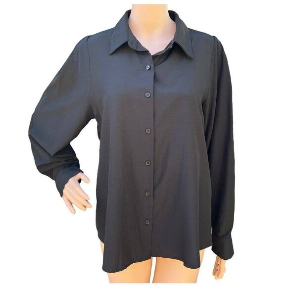 Know One Cares Women's Button Front Blouse Medium Black NWT Puff Long Sleeves - Picture 1 of 4